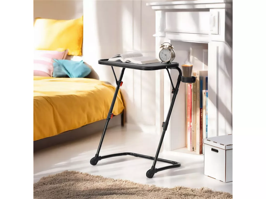 Urban Meuble Table de Maquillage Pliante Noire, Table de Chevet, Design Moderne, Métal Léger, Polyvalente et Gain de Place