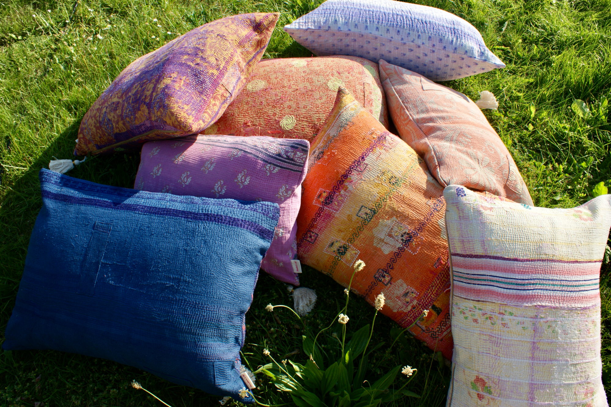 Kussen Kantha vintage 50x70 cm Aqua