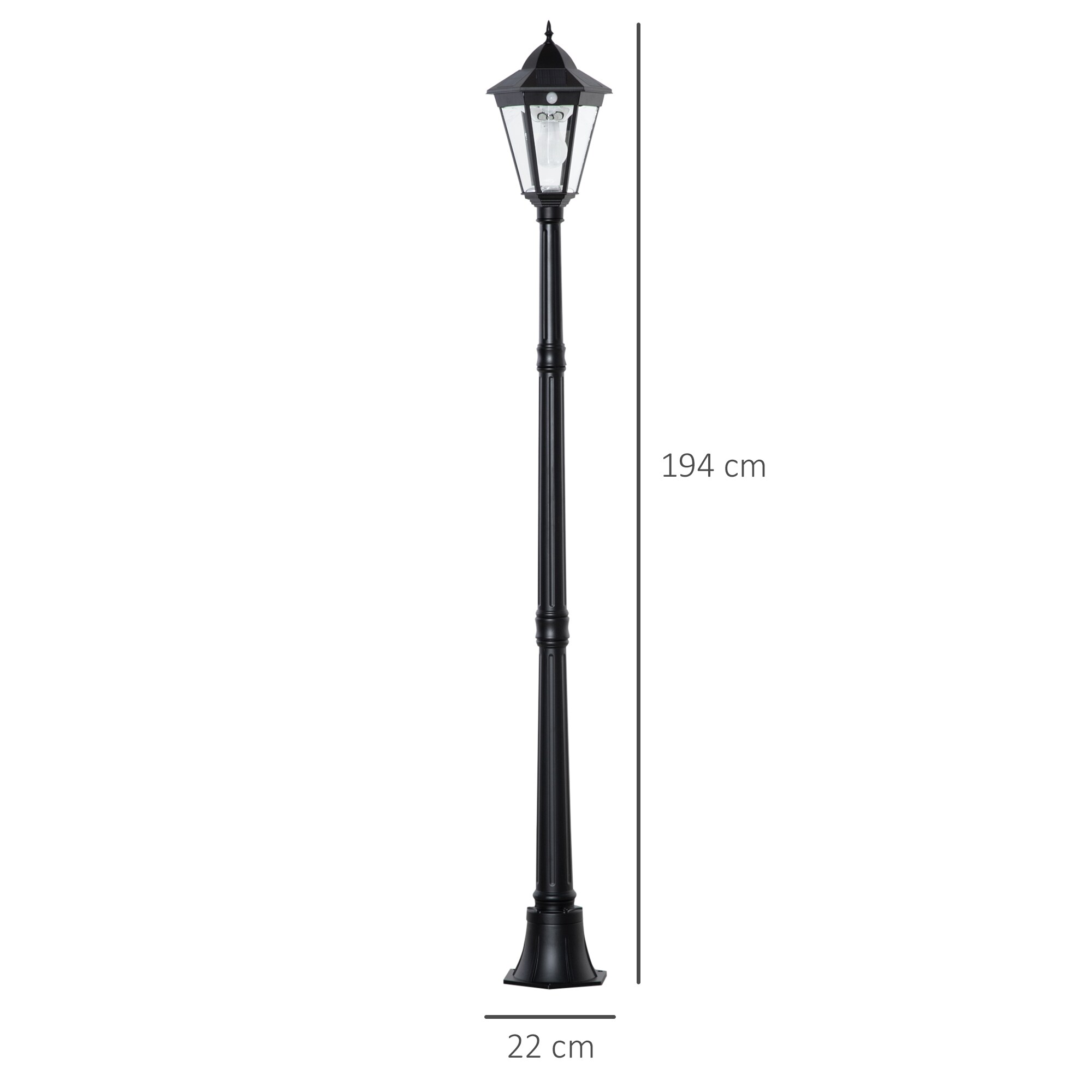 Outsunny Gartenlaterne mit einstellbarer Helligkeit schwarz 22L x 22B x 194H cm