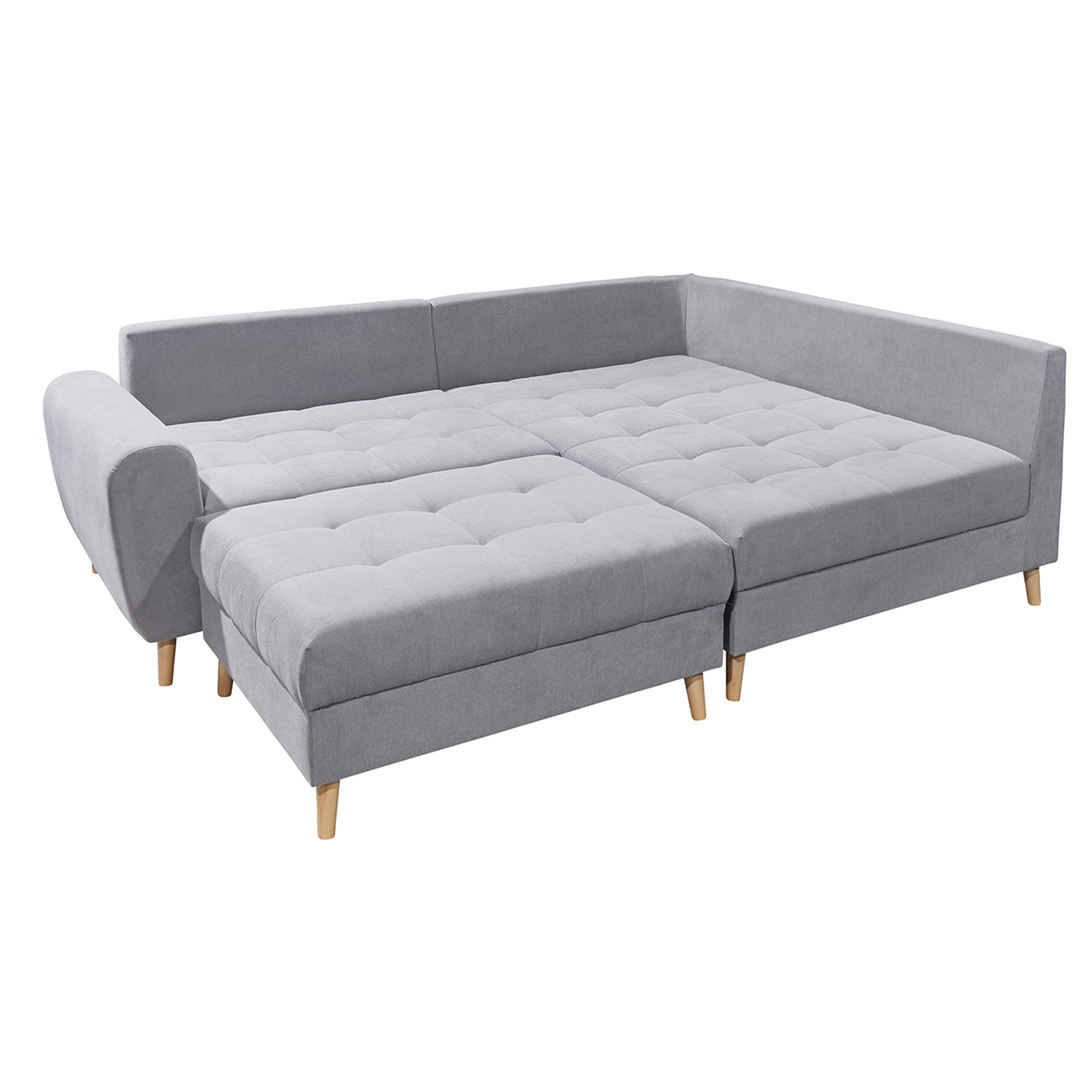 Eckgarnitur - light grey - Recamiere rechts - mit Hocker