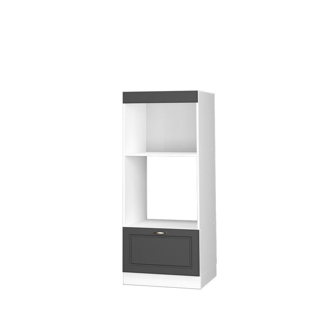 Vicco Mikrowellenumbauschrank Küchenschrank Küchenmöbel Fame-Line Landhaus Weiß Anthrazit 60 cm Gold Küche Einbauküche Blende Hochschrank Schublade Mikrowelle Backofen Küchenzeile