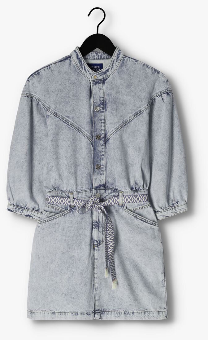 SCOTCH & SODA lichtblauwe scotch & soda mini jurk washed denim trucker shirt dress with belt