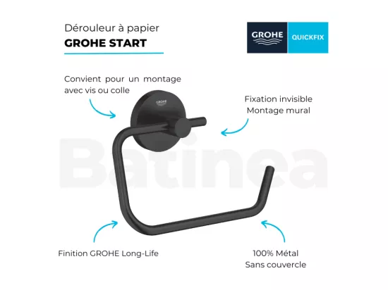 Dérouleur de papier mural WC GROHE Start noir mat + colle GROHE GROHE QuickGlue