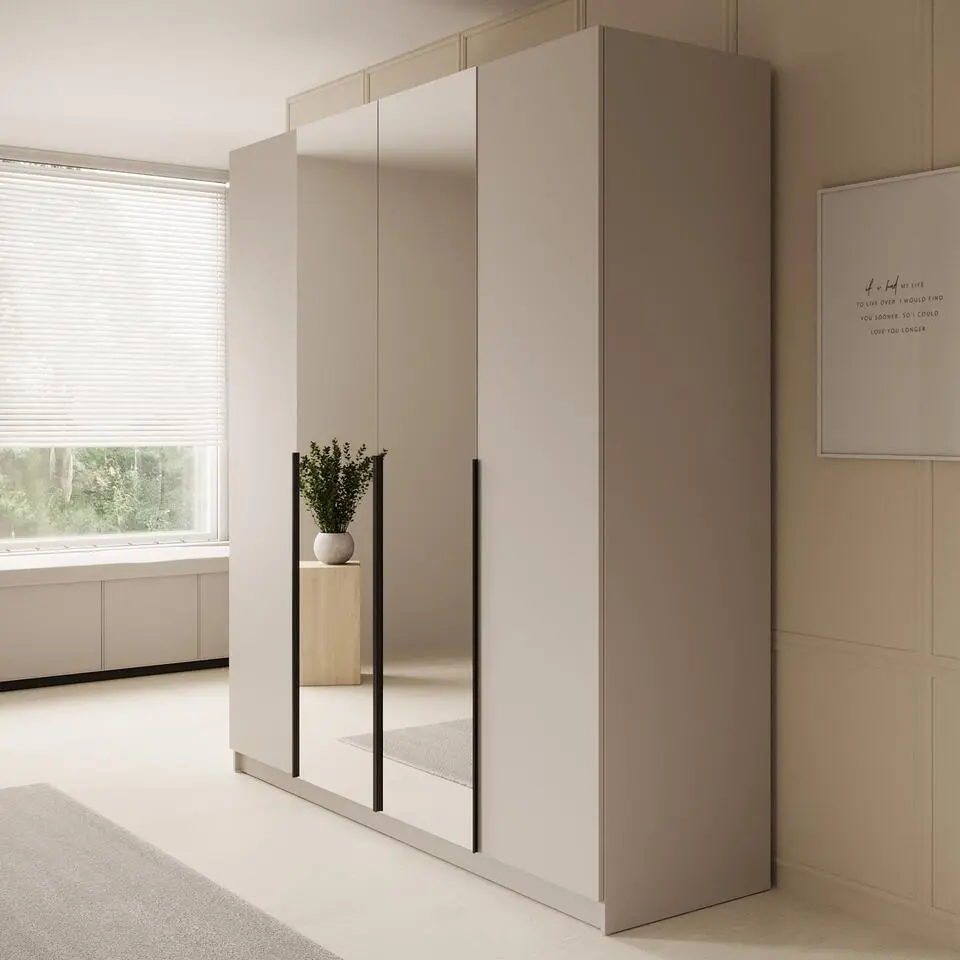 Meubella - Kledingkast Sabre - Beige - 200 cm - Met spiegel