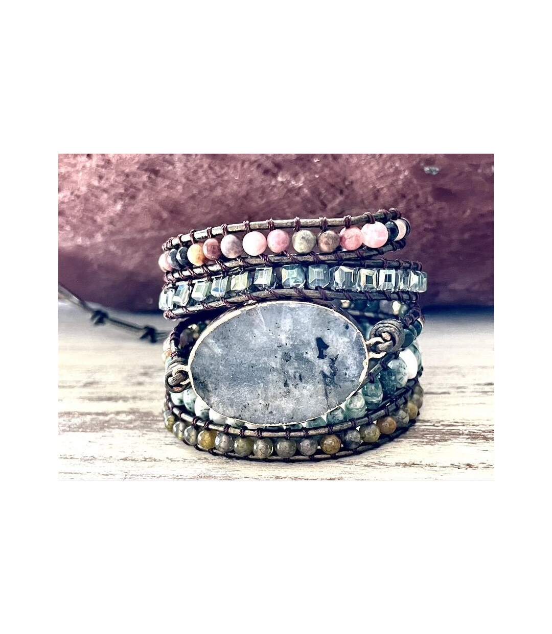 Bracelet paix labradorite et rhodonite