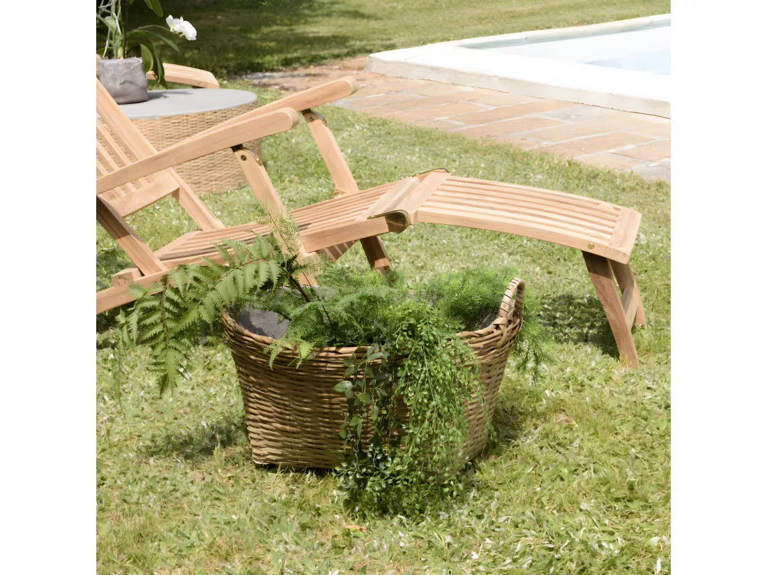 HANS - Pot de fleur ovale 60x53cm en bambou naturel avec anses