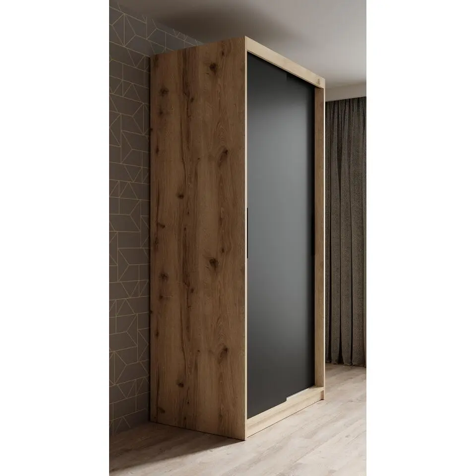 Meubella - Kledingkast Luxor - Zwart - Eiken - 100 cm