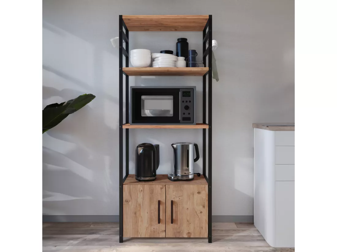 Étagère de cuisine Arhuni 139 x 56 x 30 cm noir effet chêne [en.casa]