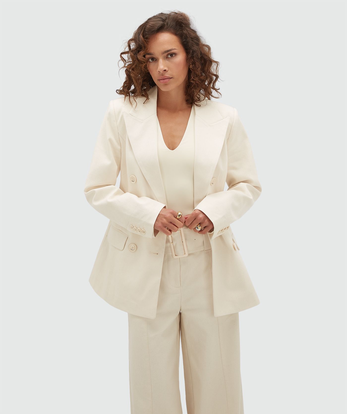JV-YACIN fitted twill blazer  - ecru