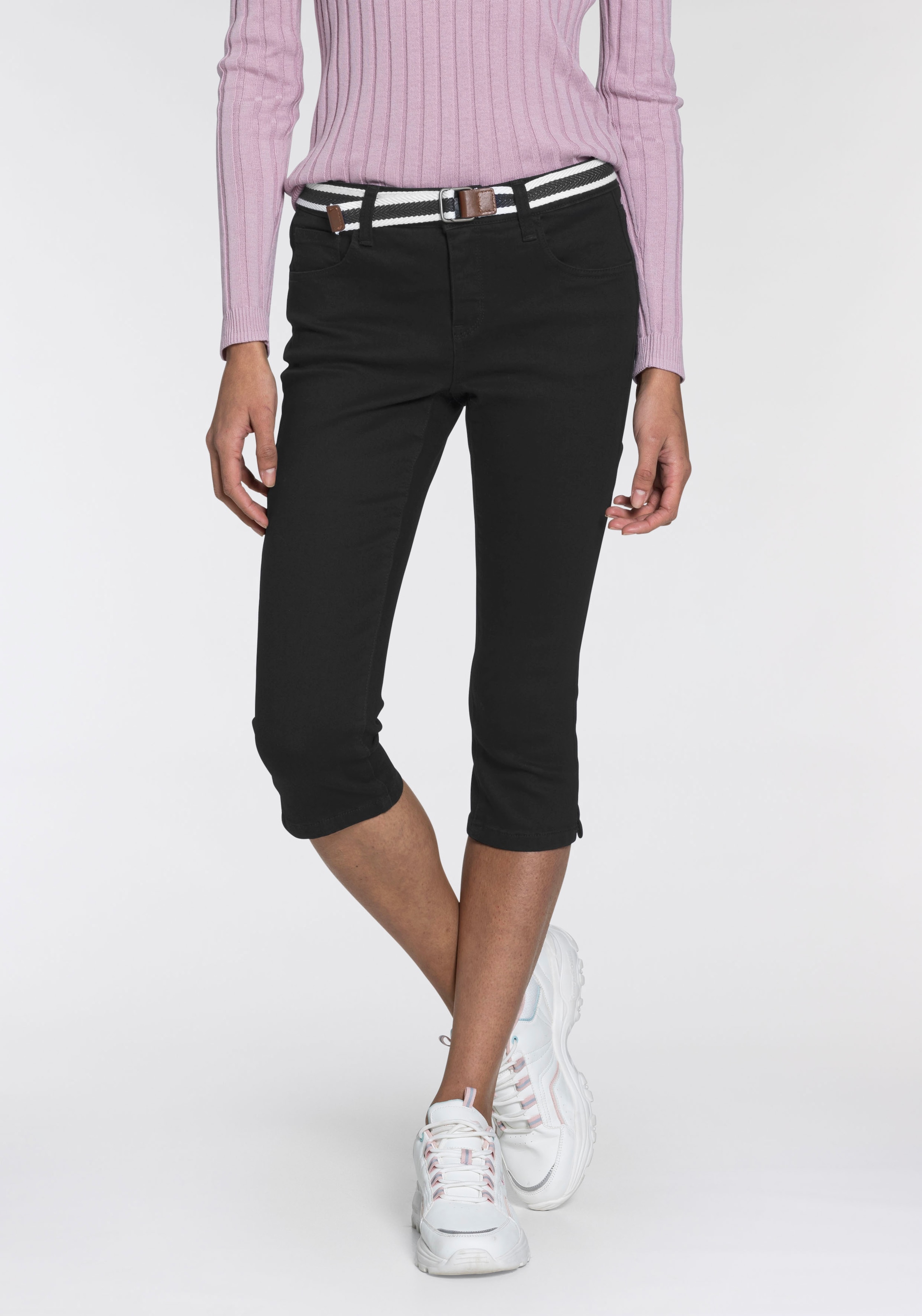 KangaROOS Caprijeans »CAPRI-JEANS mit Gürtel«, mit abnehmbarem Gürteler Set, Skinny Fit,  mit Schlitz,  normale Leibhöhe