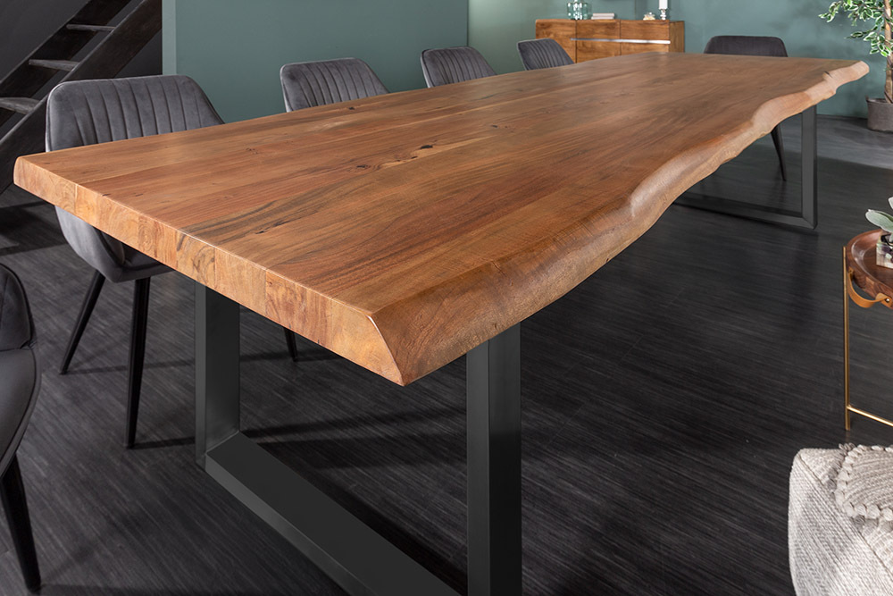 Massiver Esstisch MAMMUT 300cm braun honey finish Akazie schwarz Baumkante