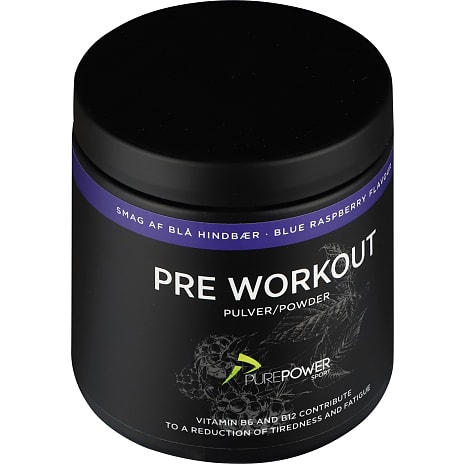 Pre workout-pulver m. blå hindbærssmag