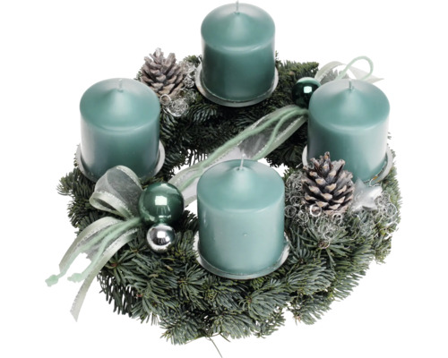 Adventskrans Nobilistanne Ø 30 cm H ca. 15 cm incl. 4 stompkaarsen Ø 7 cm H 8 cm smaragd