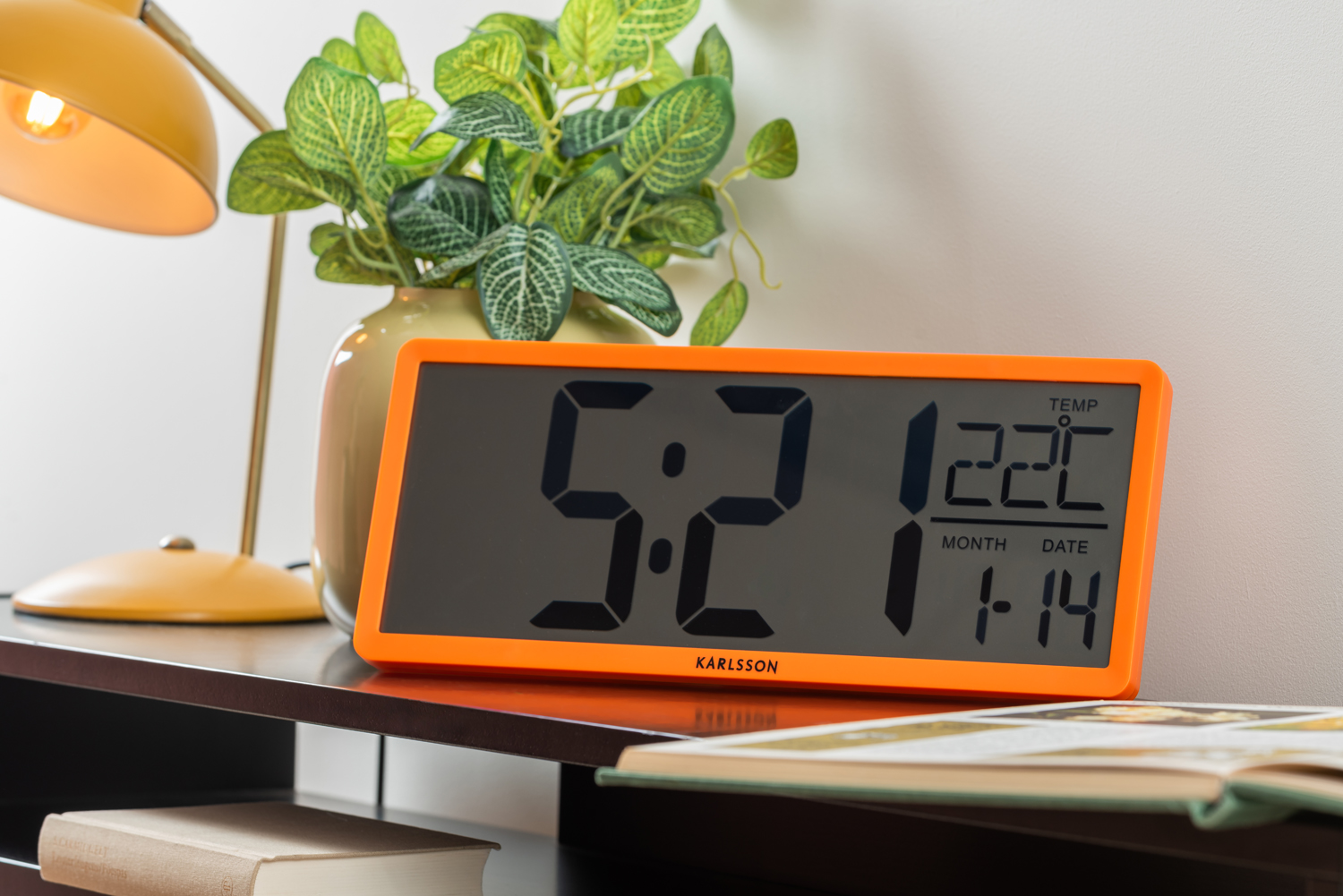 Wall/Table clock Retro LCD bright orange
