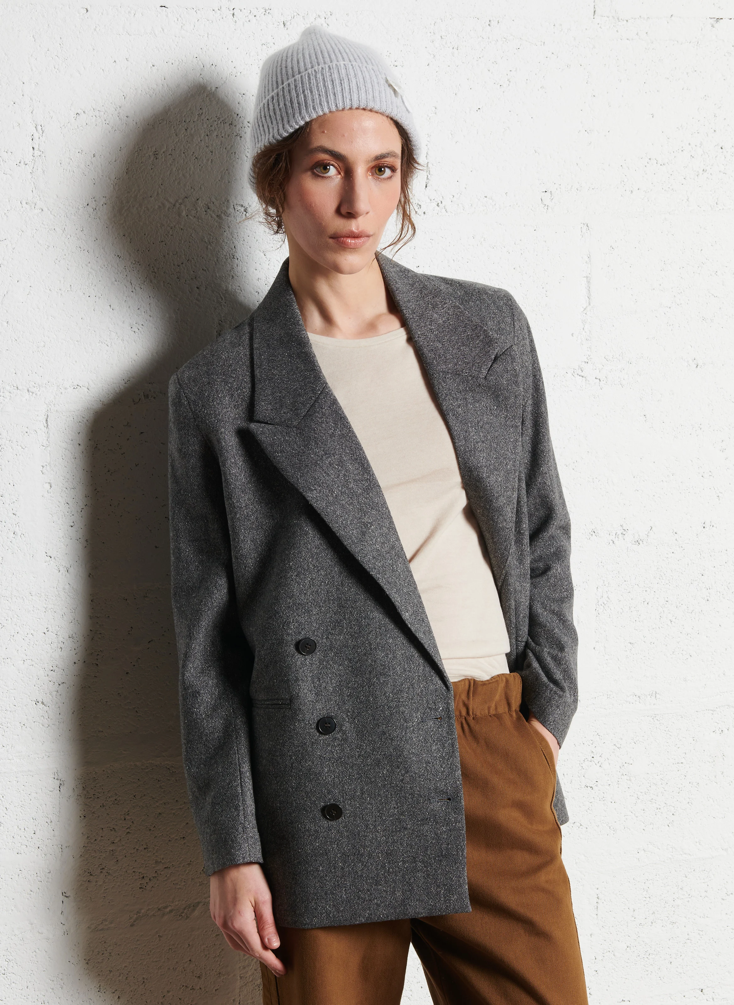 SHERMAN - Veste col tailleur en laine mélangée | Gris