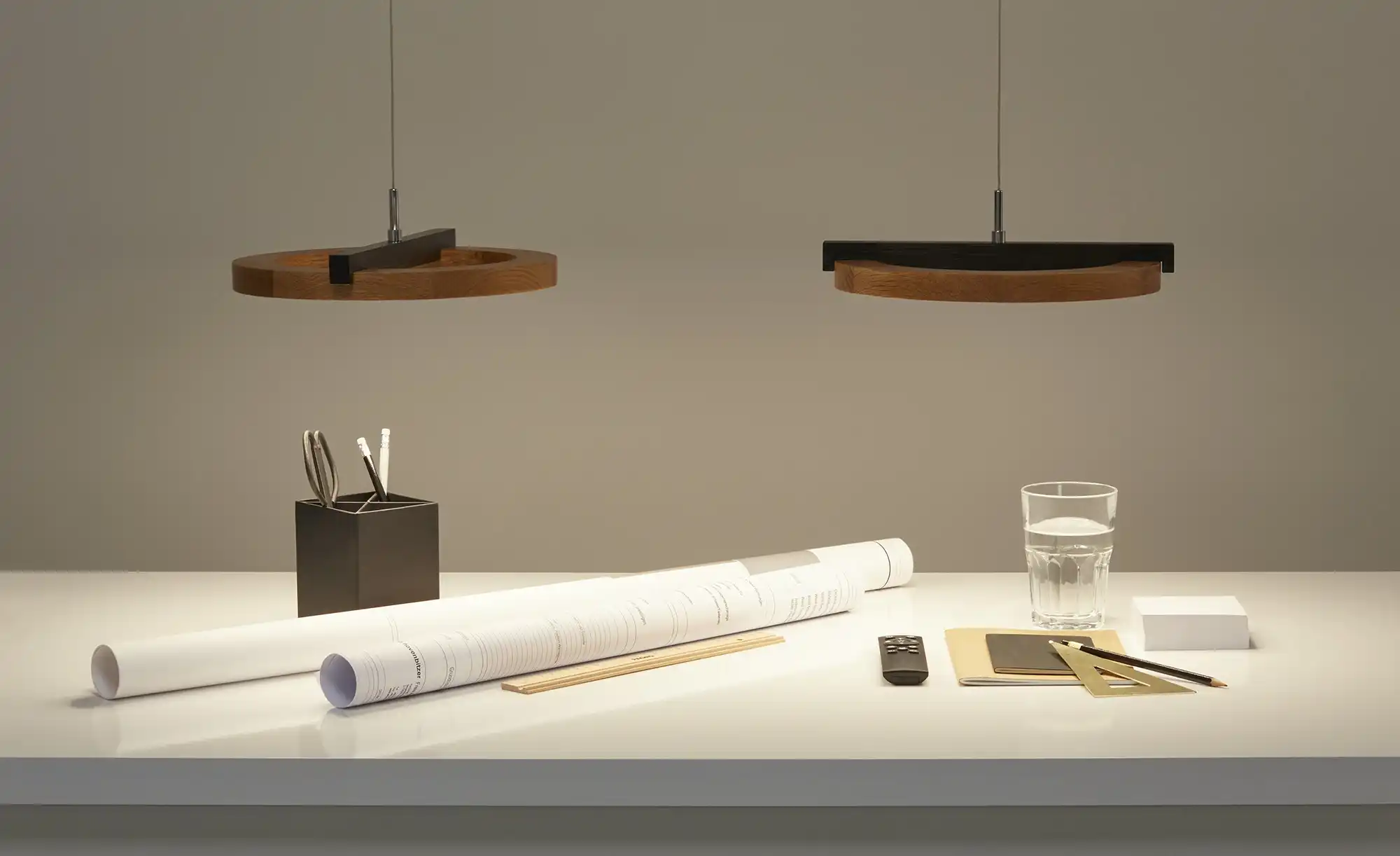KHG LED-Pendelleuchte, 2-flammig, anthrazit / Eiche