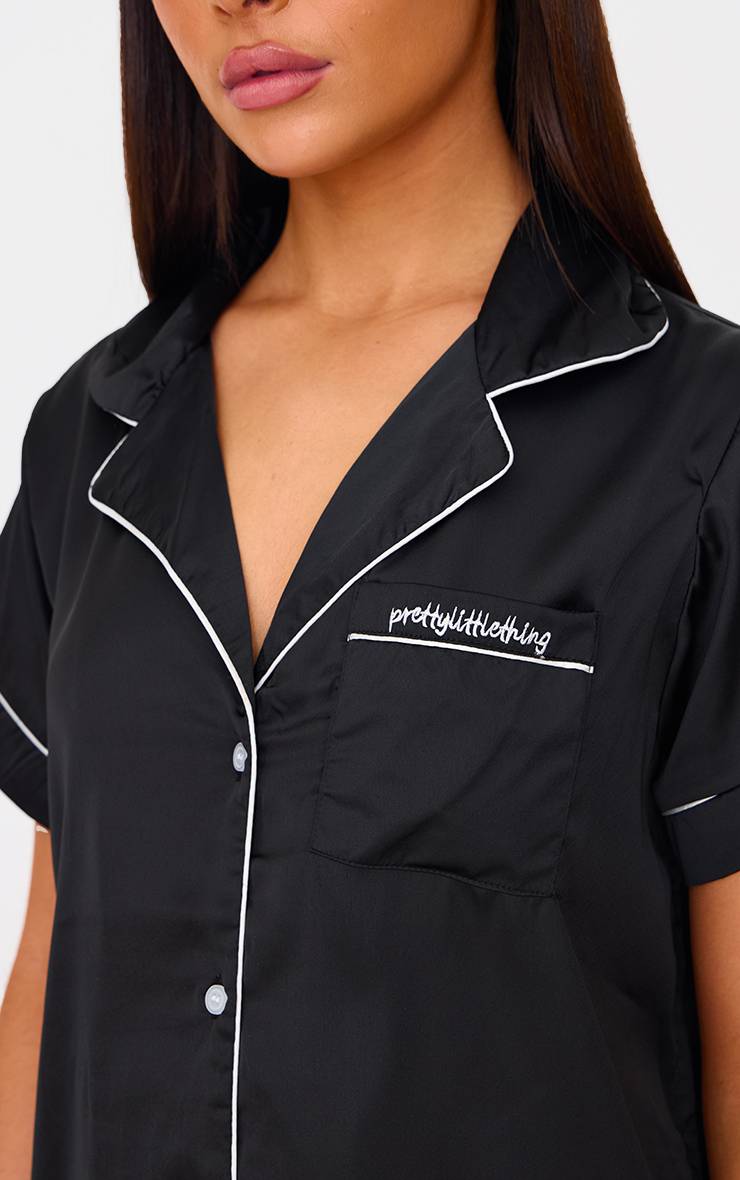 Noir Ensemble De Pyjama Court En Satin Avec Passepoil Contrasté