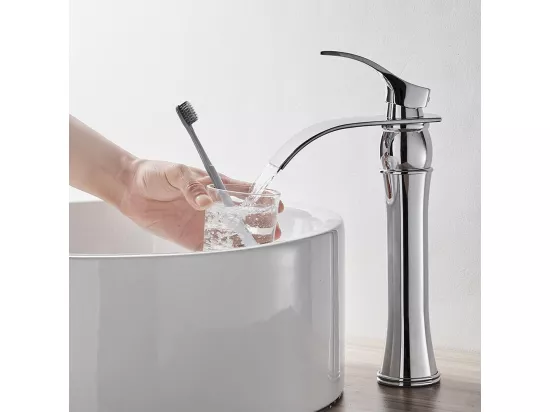 AuraLum Max Robinet de Lavabo Salle Bain,Mitigeur Lavabo de Cascade,Bec Haut 315mm,Robinet Vasque Robinetterie en Laiton,Chromé ,EU Modèle