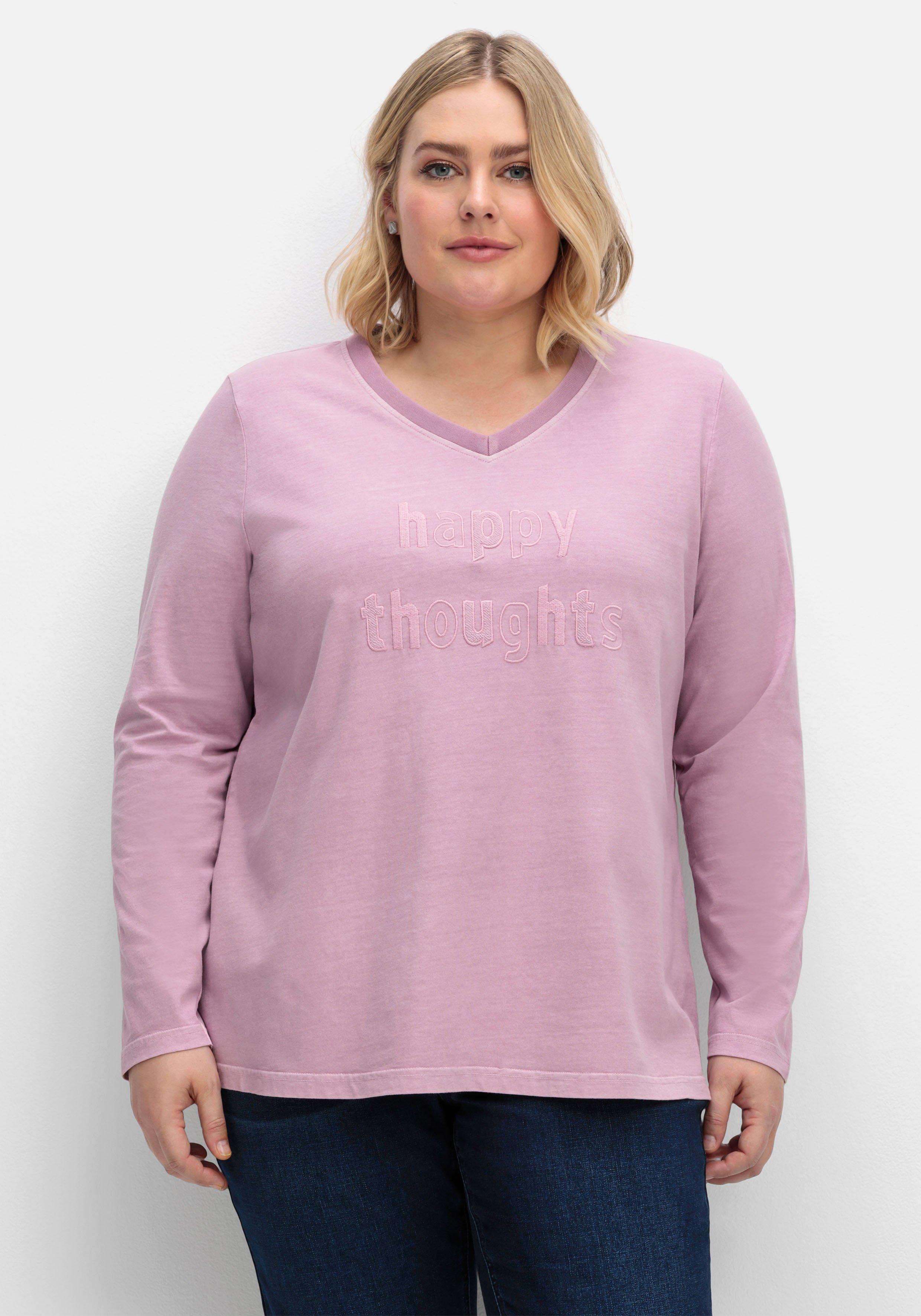 Langarmshirt mit Frontstickerei, in gewaschener Optik