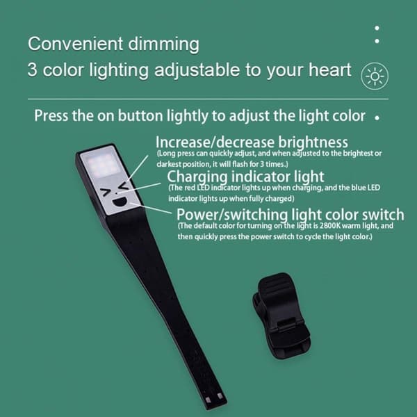Clip-On boklys Tre boklampe Lysstyrke Justerbar leselampe