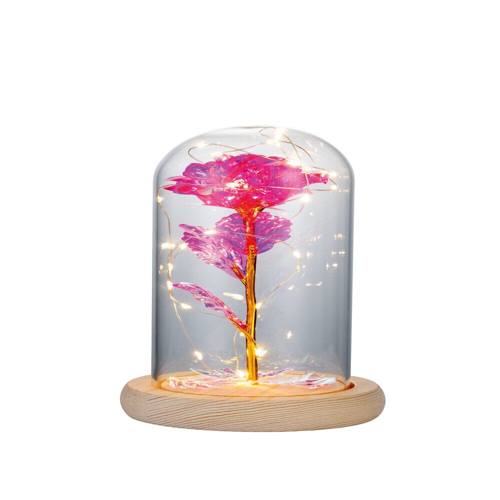 Rose sous cloche en verre avec LED Ø11,8xH19,5cm
