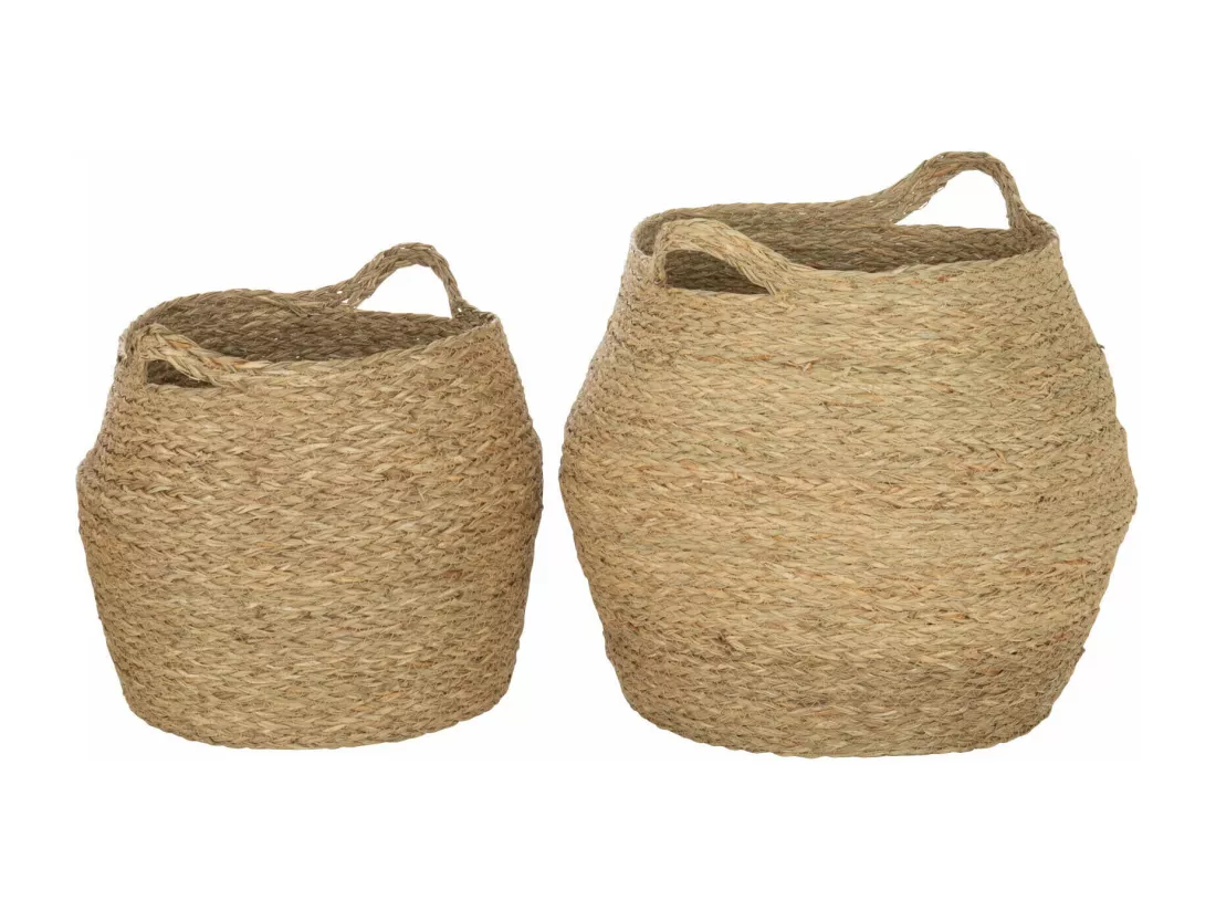 Paniers de Rangement Rebecca Mobili Parota 35x35x35 Algue Marine Marron Boho ENSEMBLE 2 pièces