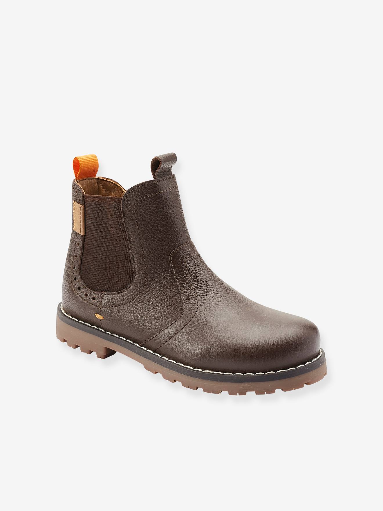 Botas de cano curto forradas em couro para meninos, modelo especial com autonomia, cor marrom médio lisa.