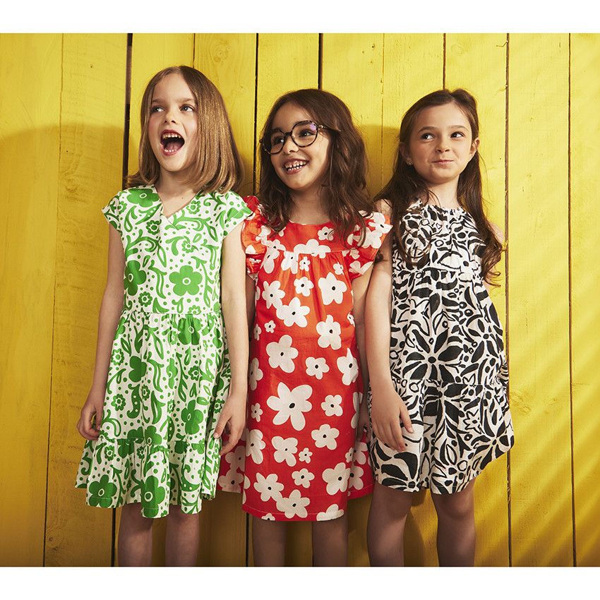 Robe manches courtes volantées imprimé fleurs pour fille - Rouge