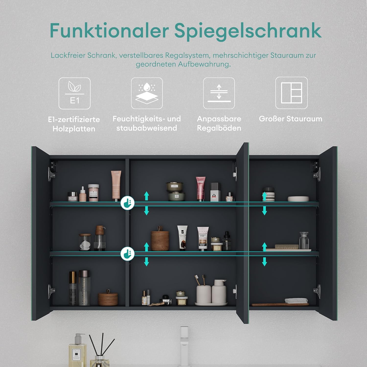 Mai & Mai Spiegelschrank Bad mit Beleuchtung Badschrank mit 2 Spiegellampen BxTxH 120x15x70cm Spiegelleuchte 180° Drehbar LED Badlampe 40cm