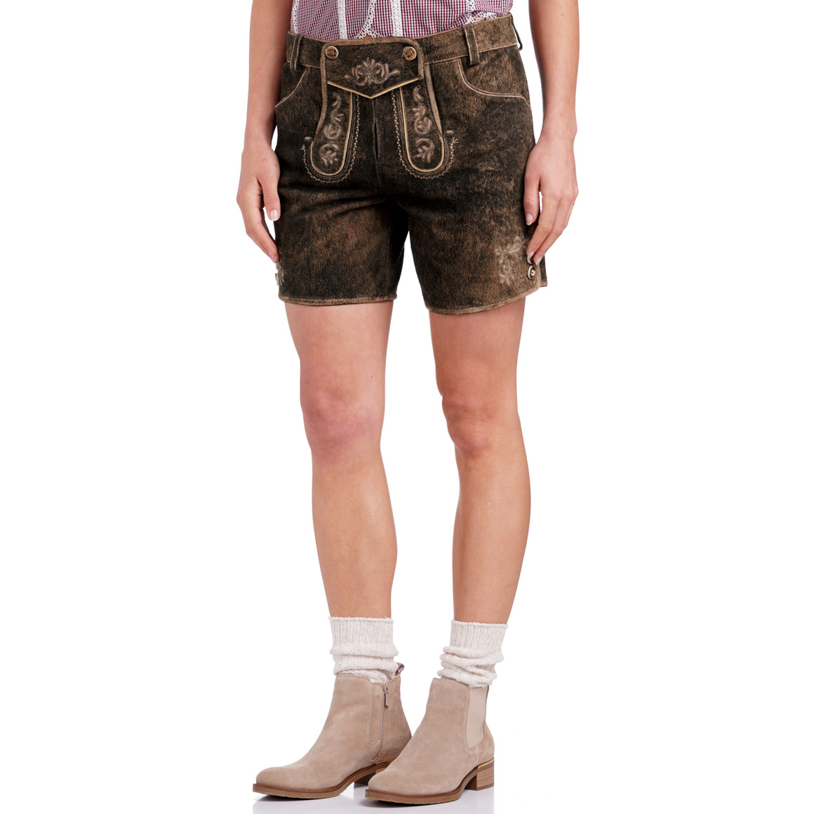 Gina Benotti Damen Lederhose mit Reißverschluss dunkelbraun
