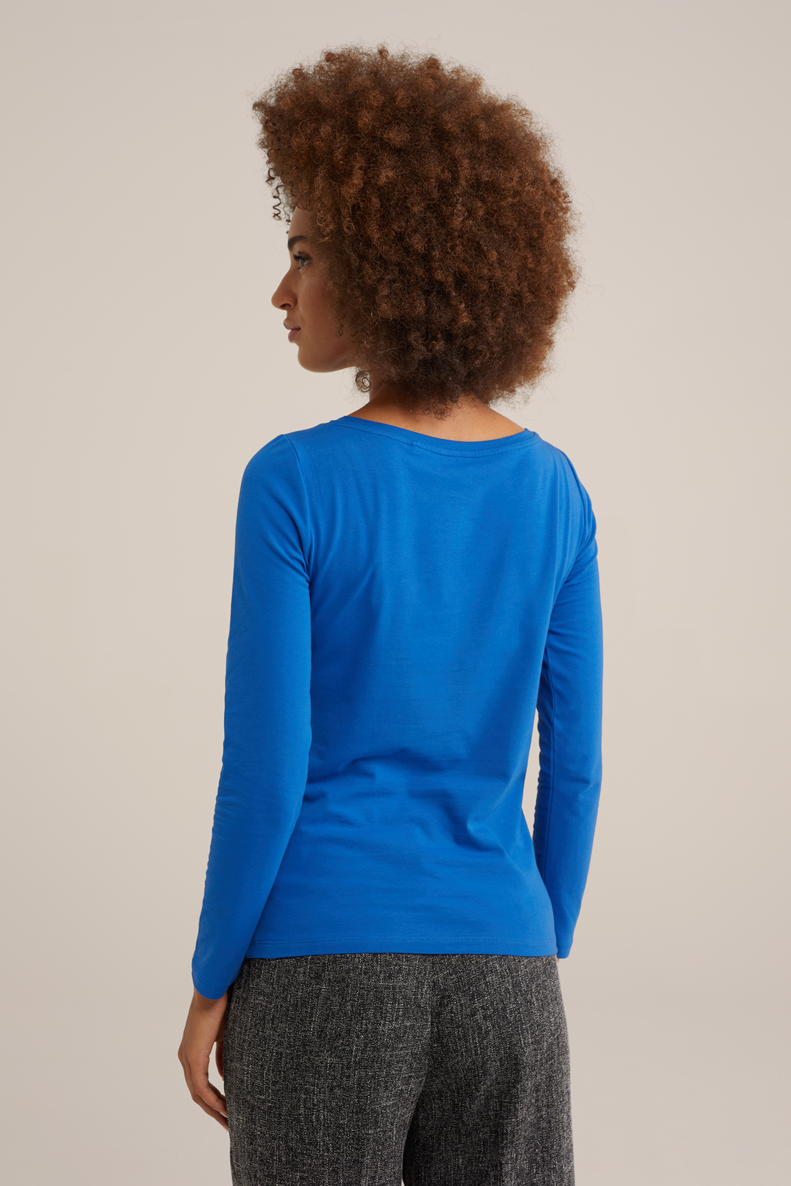 T-shirt van katoenmix WE Fashion Kobaltblauw