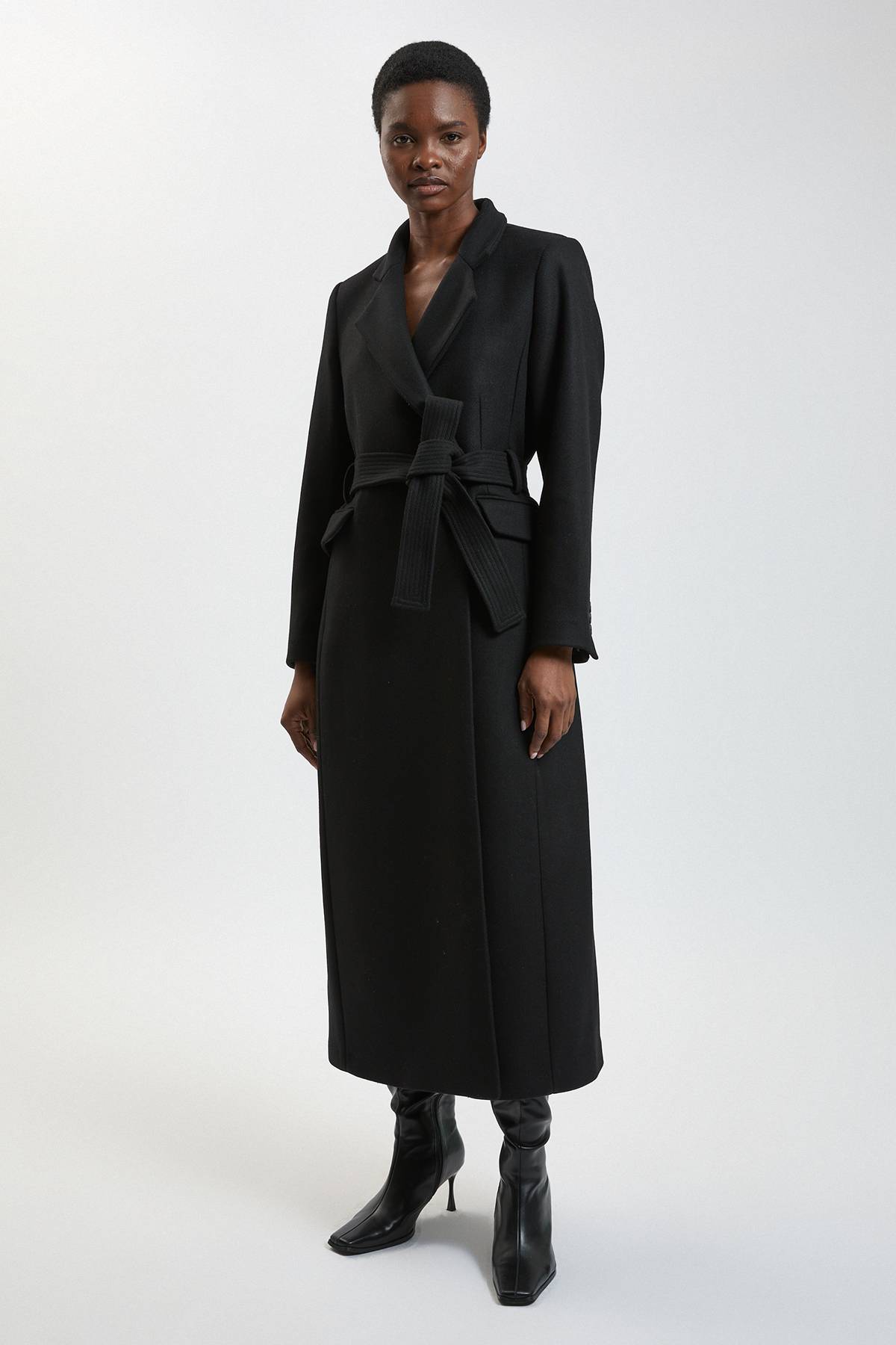 KarenMillen Manteau Long Cintré En Laine Avec Col Cranté Coupe Petite