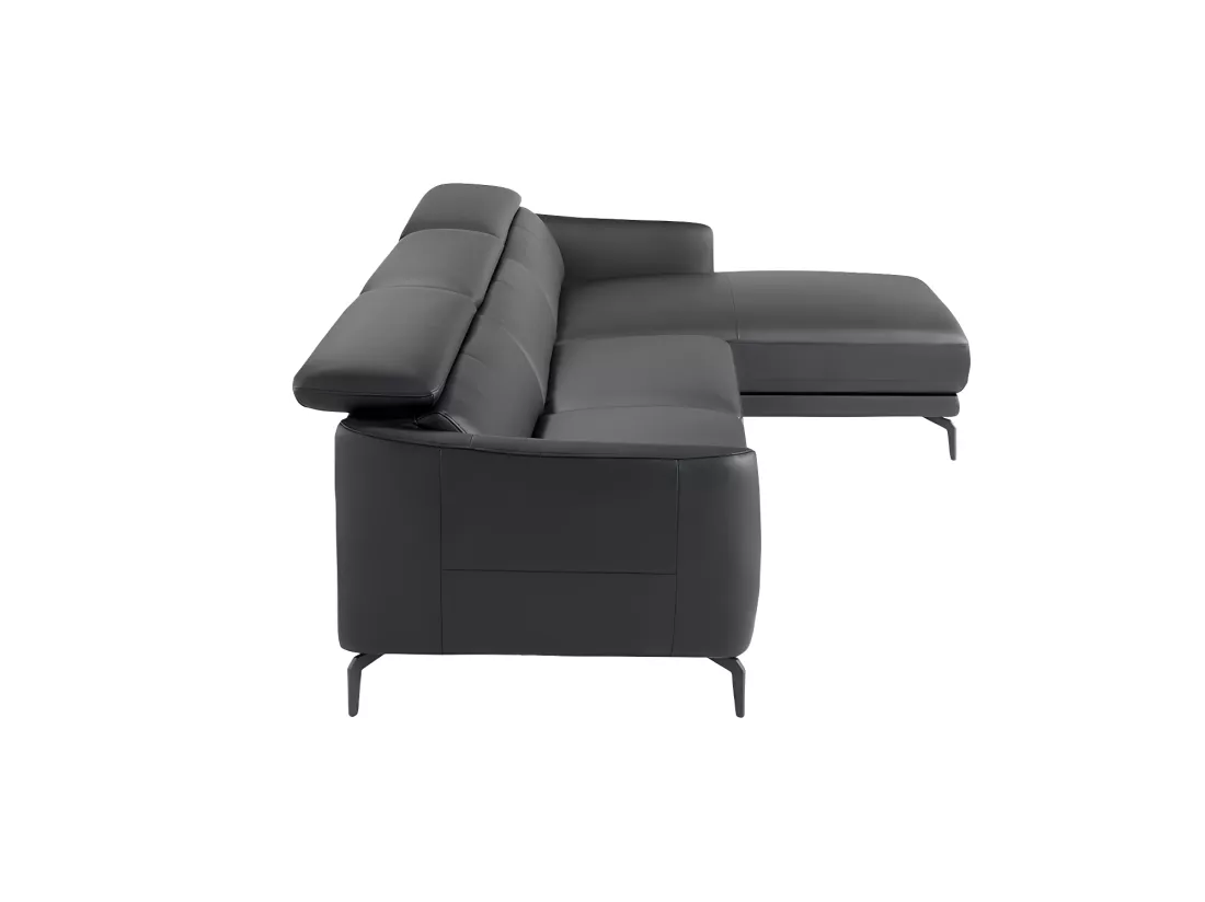 Canapé d'angle droit cuir noir et pieds acier inoxydable Yaro