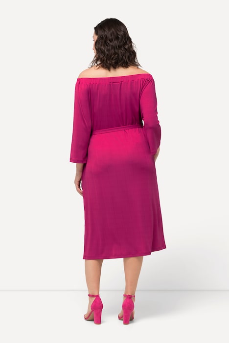 Midikleid, Strukturjersey, schulterfrei, 3/4-Arm