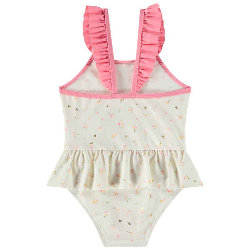 Maillot de bain 1 pièce imprimé fleurs pour bébé fille - Ecru