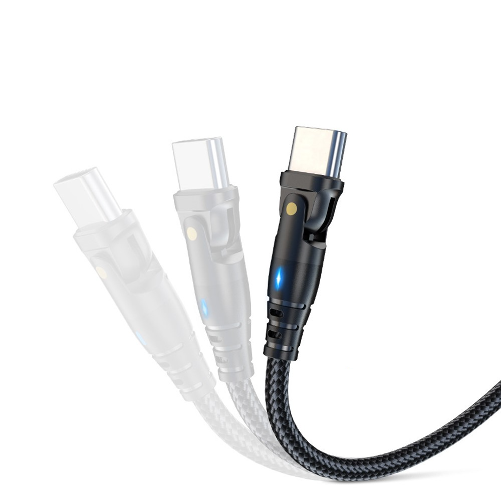 (2m) 60W USB C auf USB C Ladekabel 180° Nylon Datenkabel mit LED Power Delivery Quick Charge 4.0 - Blau