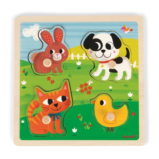 Puzzle bois tactile premiers animaux 4 pièces   de               Janod