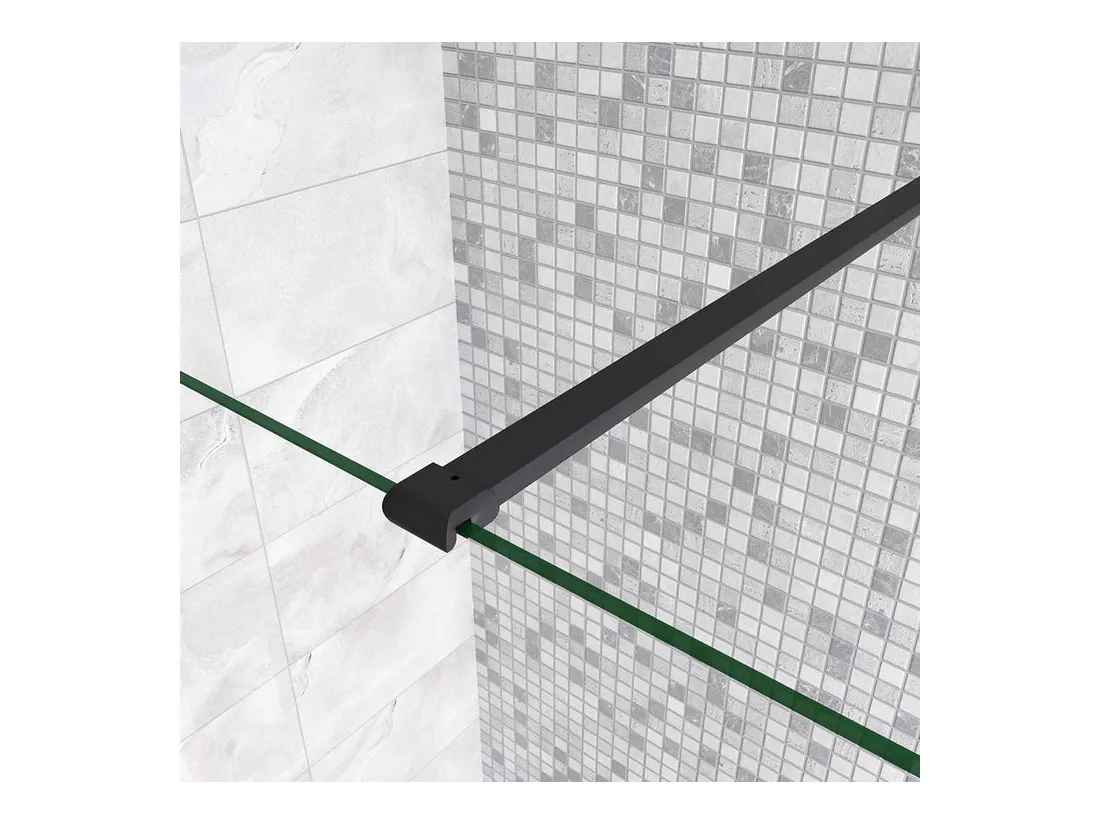 Paroi de douche à l'italienne 160x200cm en verre 8mm securit anticalcaire, avec barre de fixation 90cm recoupable - Noir Mat