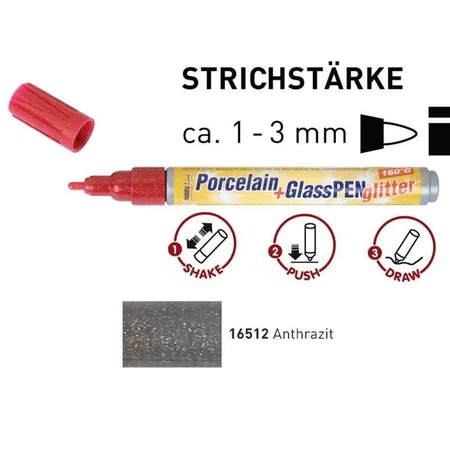 KREUL Porcelain+GlassPen glitter 160°C 1-3 mm Anthrazit