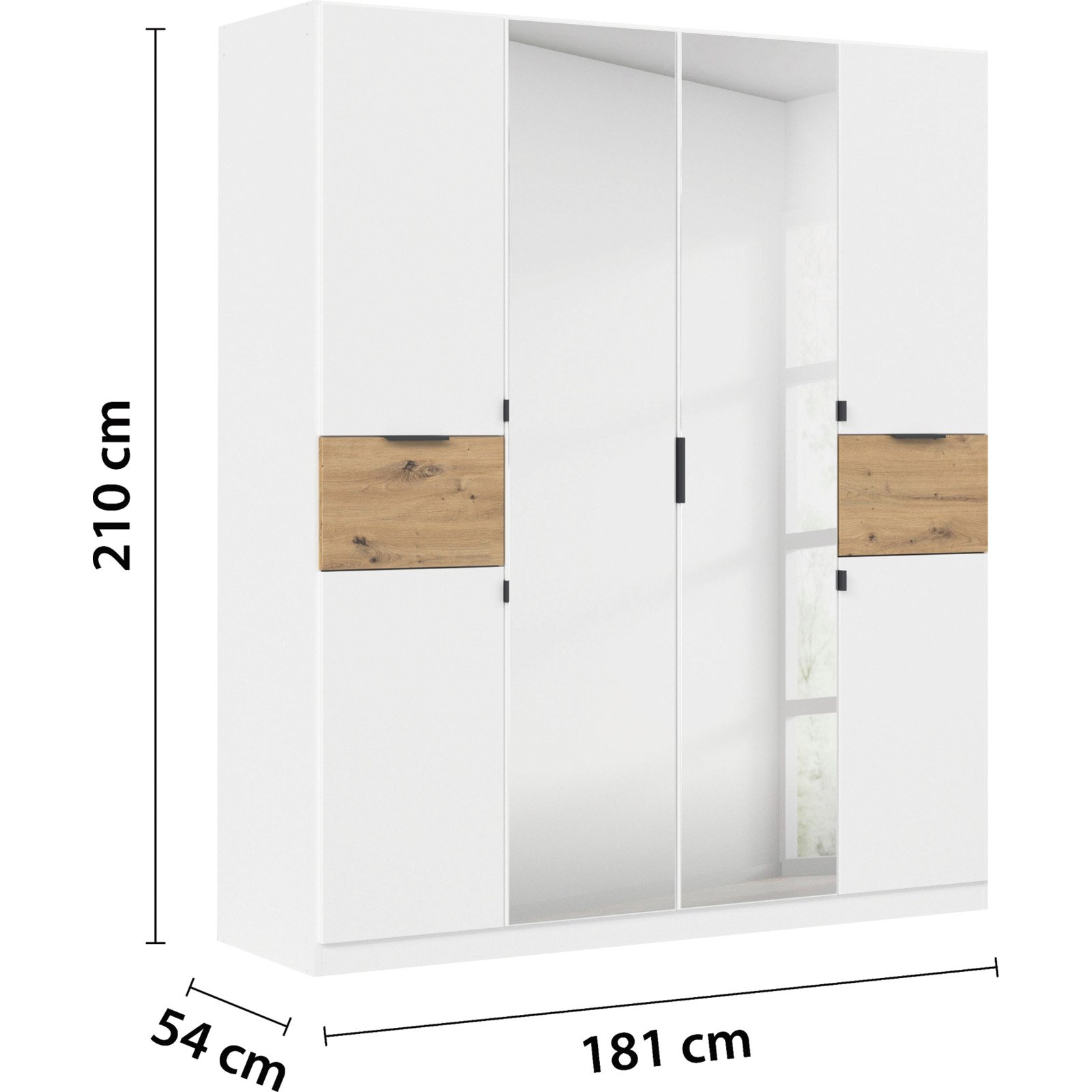 Drehtürenschrank Ticao, Dekor, 181 x 210 x 54 cm, mit Spiegel weiss / Artisan