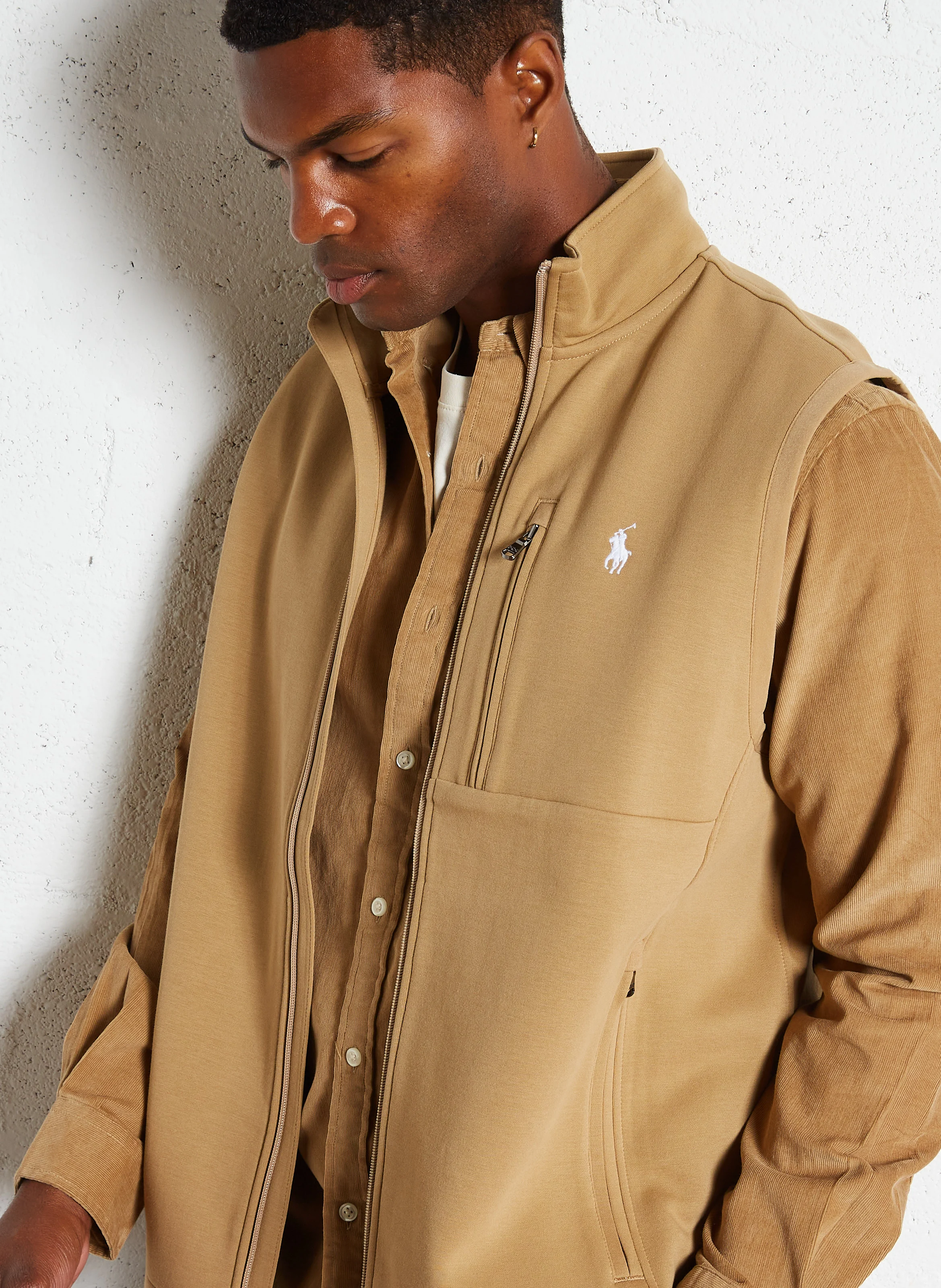 Gilet col montant en coton mélangé | Beige
