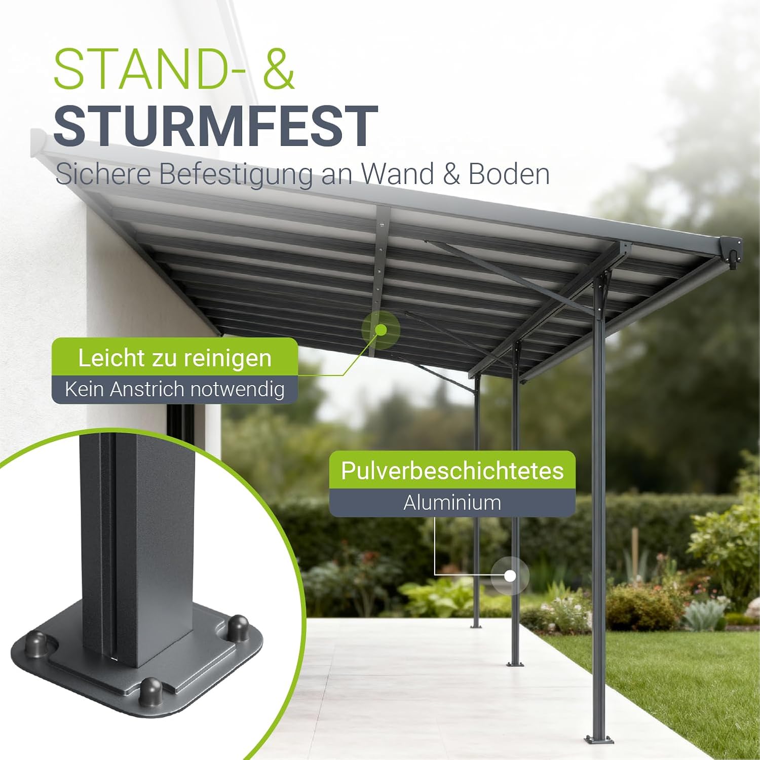 Juskys Terrassenüberdachung Borneo 5,5 x 3 m — Sonnenschutz aus Aluminium mit grauen Doppelstegplatten — Terrassendach zur Wandmontage in Dunkelgrau