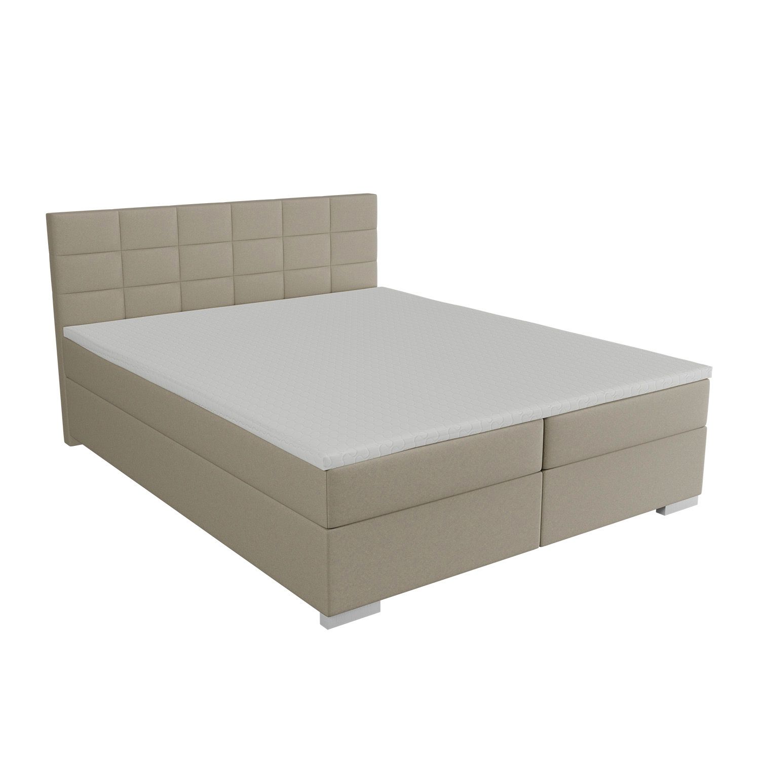 Juskys Boxspringbett Seattle 180x200cm - weicher Malmo-Stoff, komfortable Einstiegshöhe - Beige