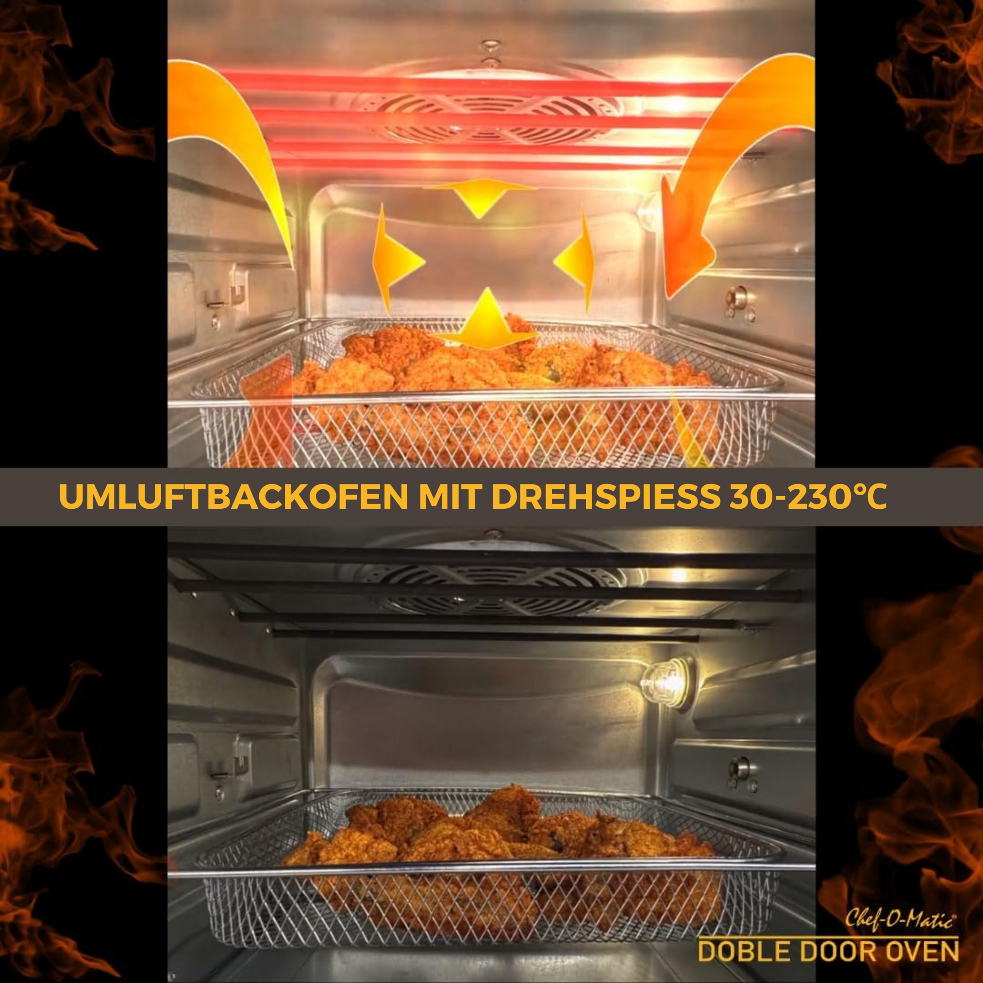Best Direct® XXL Heißluft Backofen - Minibackofen mit Drehspieß Chef O Matic Double Door Oven