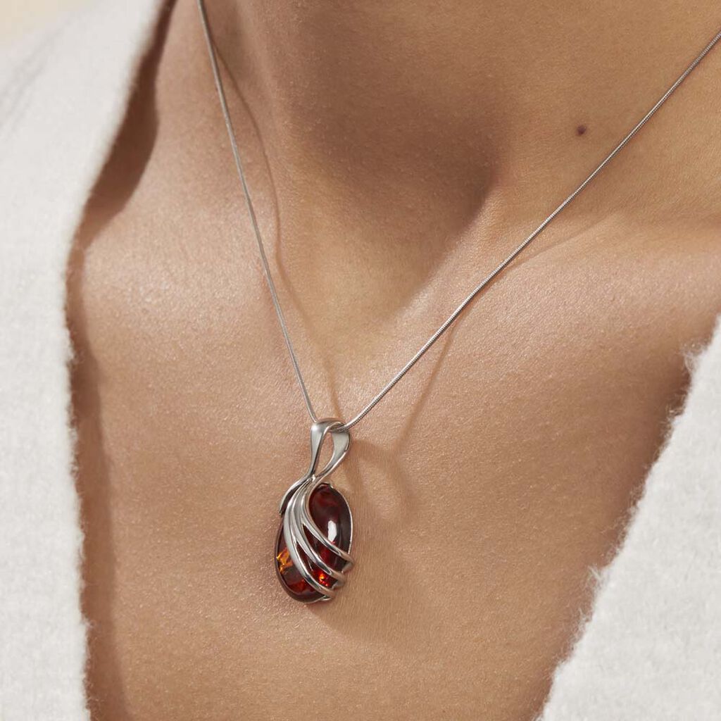 Collier Argent Blanc Aleina Ambre