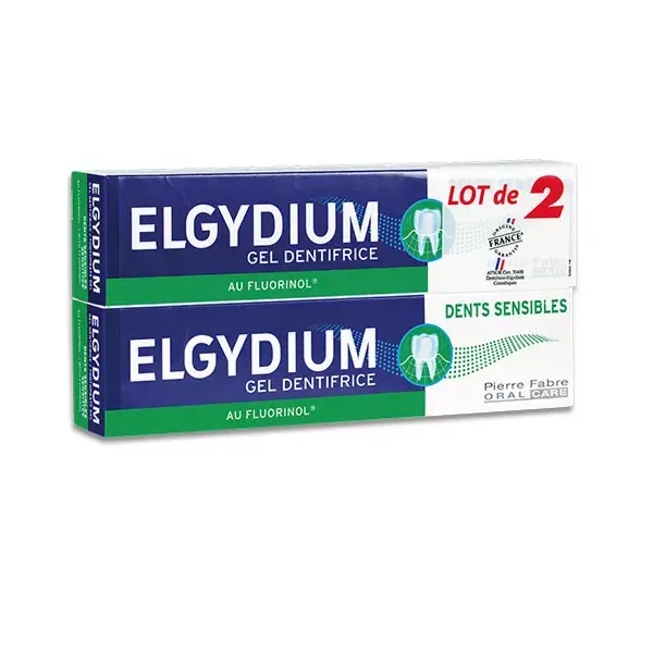 Pasta de dentes Elgydium Sensitive para dentes sensíveis, embalagem com 2 x 75ml
