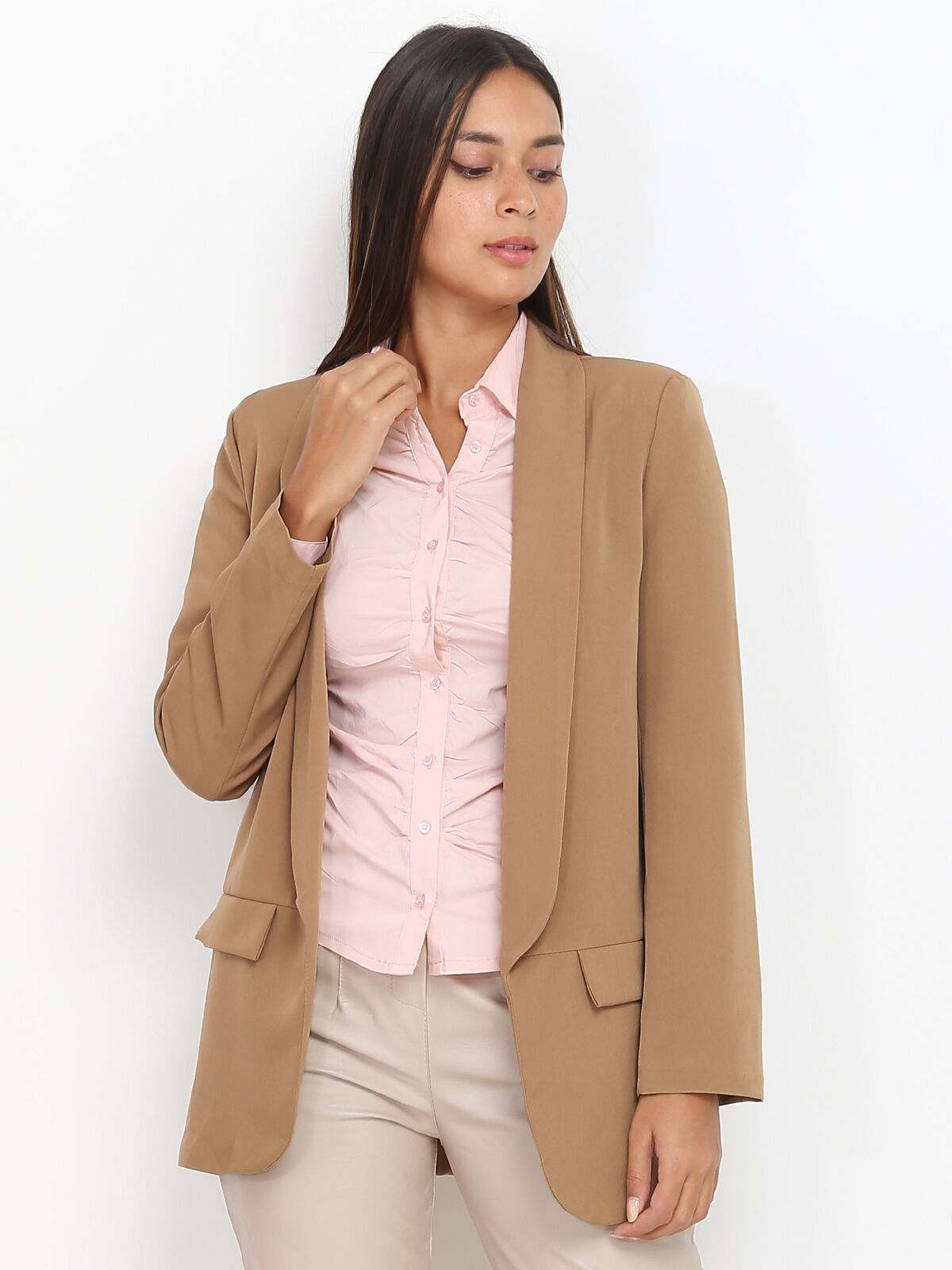 Blazer à col châle- Camel foncé