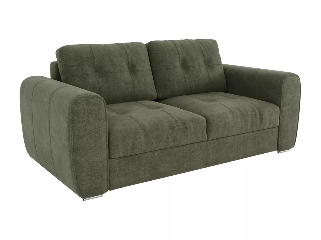 Canapé 3 places convertible express en tissu vert - Couchage 140 cm - Matelas 22 cm BOLIPO
