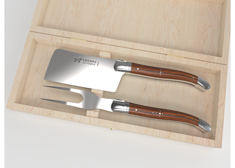 Service à fromage Laguiole avec un manche en bois de bocote et mitres en acier inoxydable