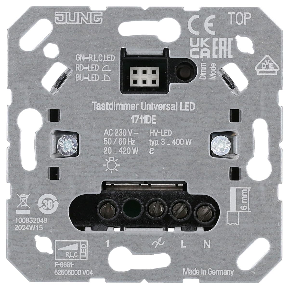 Jung Home Tastdimmer 1711DE Tastdimmer Universal LED + BTA17101WW Taster Wippe 1-fach Alpinweiß Serie A